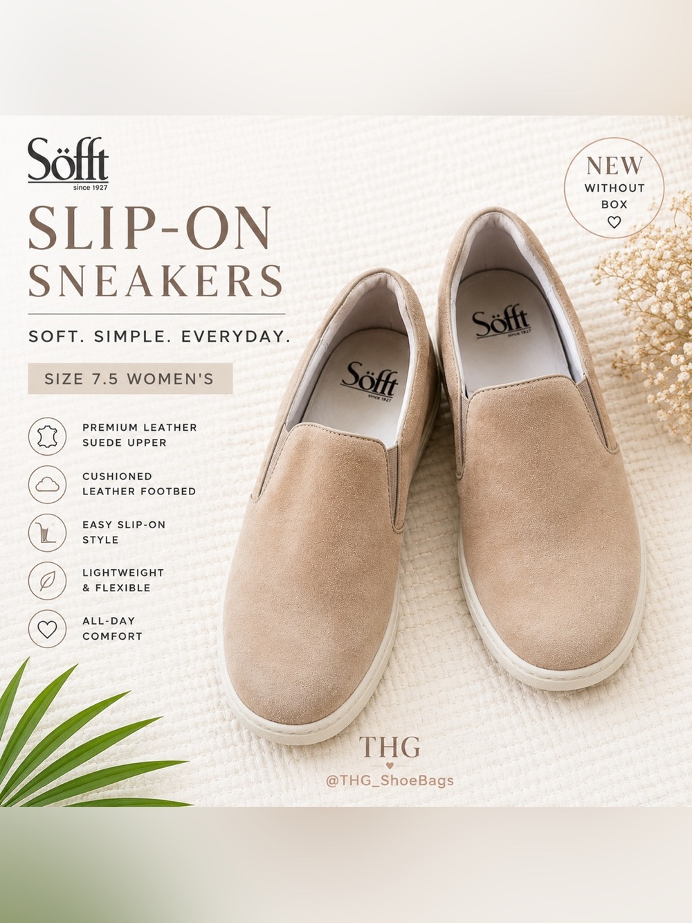 Söfft Leather Suede Slip On Sneakers Beige Comfort Casual Shoes Women’s 7.5